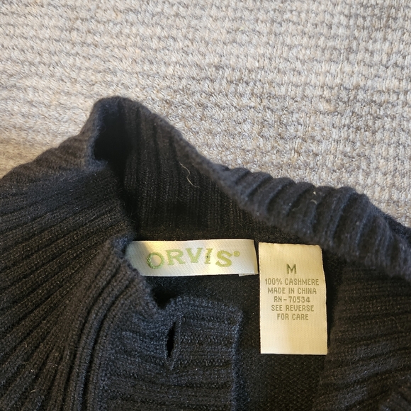 Orvis Cashmere Button Up Cardigan Sweater M Medium Black Mock Neck Long Sleeves, - Picture 2 of 7